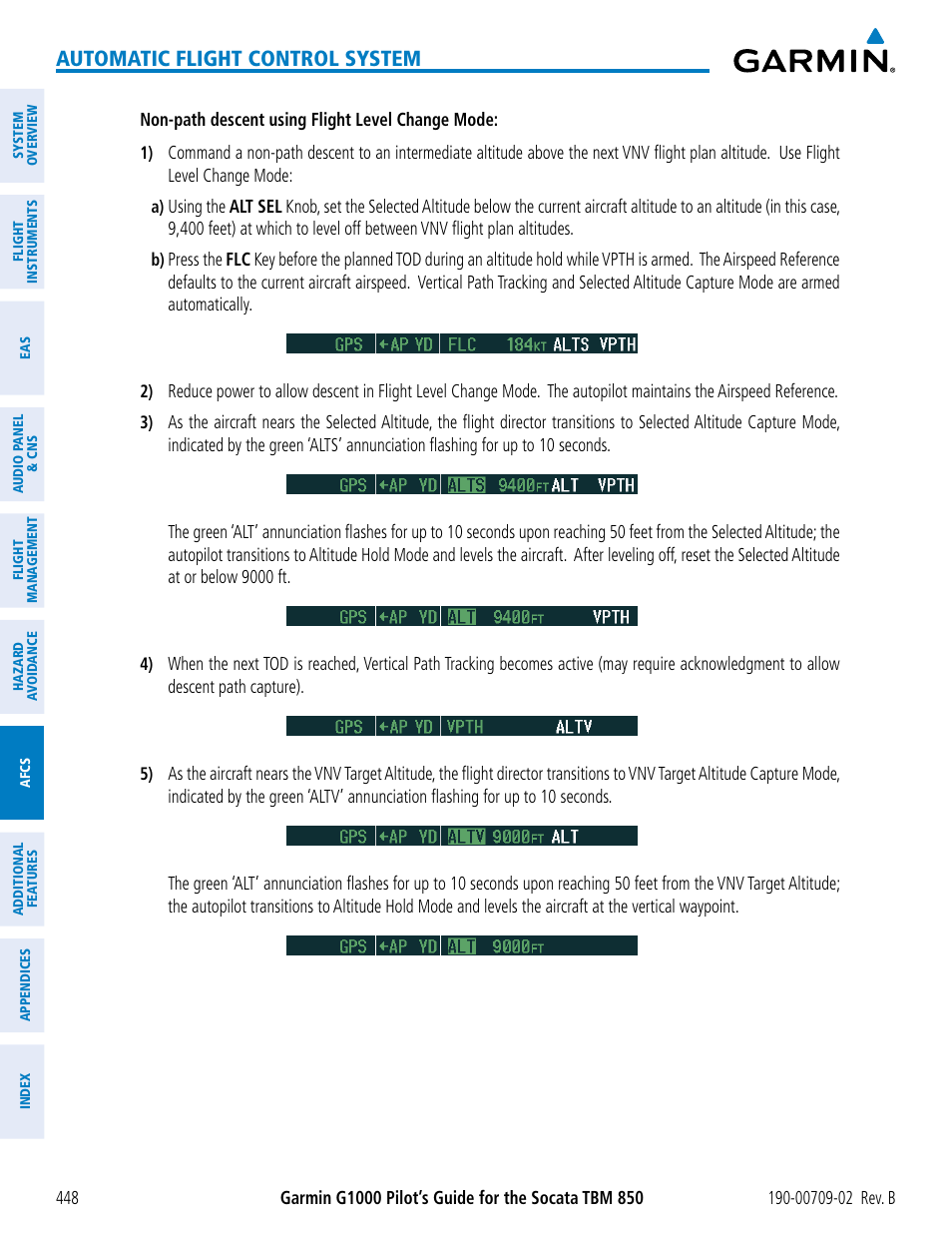 Automatic flight control system | Garmin G1000 Socata TBM 850 User Manual | Page 462 / 600