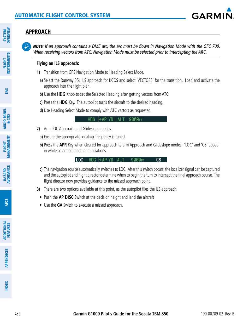 Approach, Automatic flight control system | Garmin G1000 Socata TBM 850 User Manual | Page 464 / 600