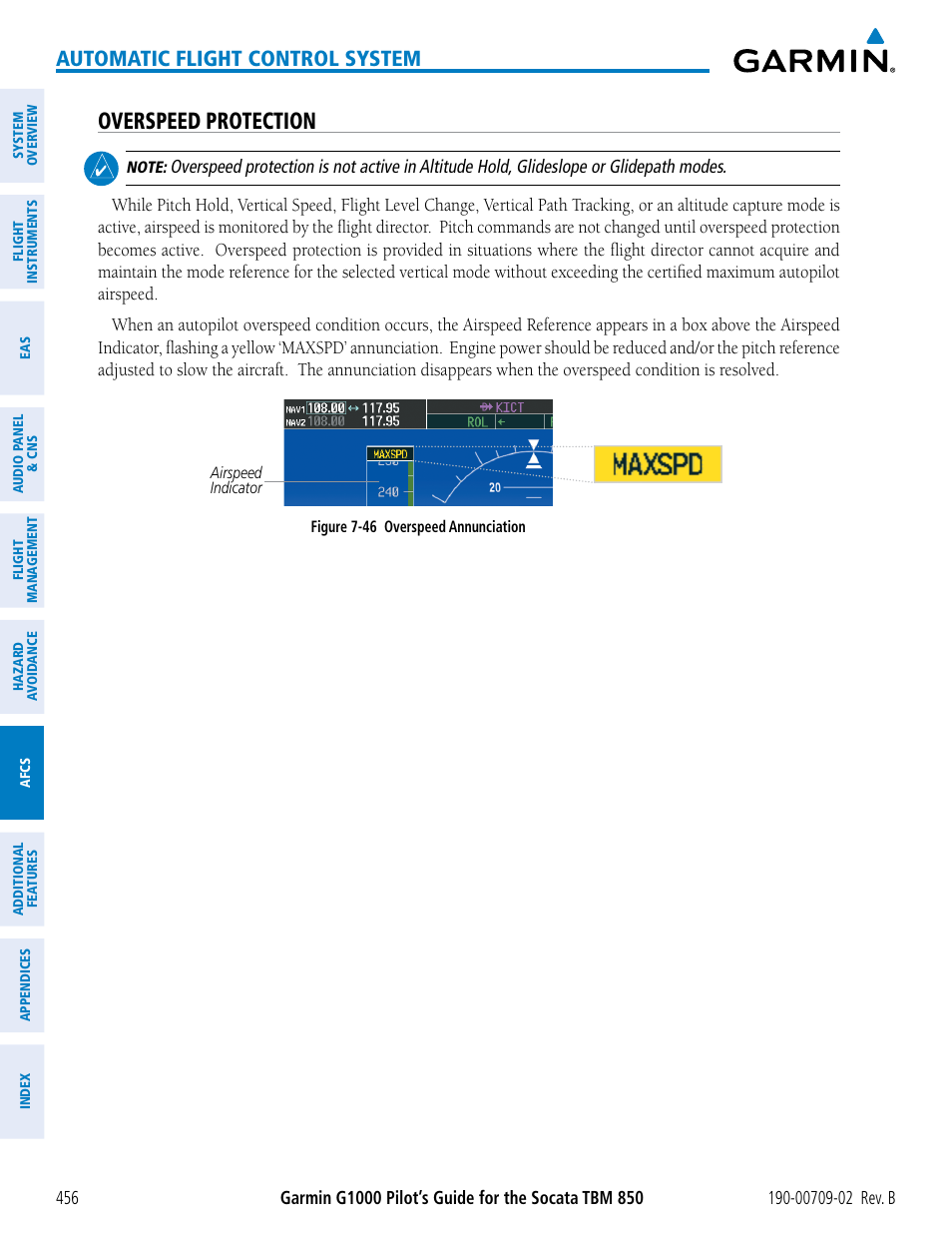 Overspeed protection, Automatic flight control system | Garmin G1000 Socata TBM 850 User Manual | Page 470 / 600