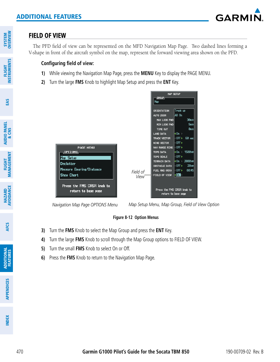 Field of view, Additional features | Garmin G1000 Socata TBM 850 User Manual | Page 484 / 600