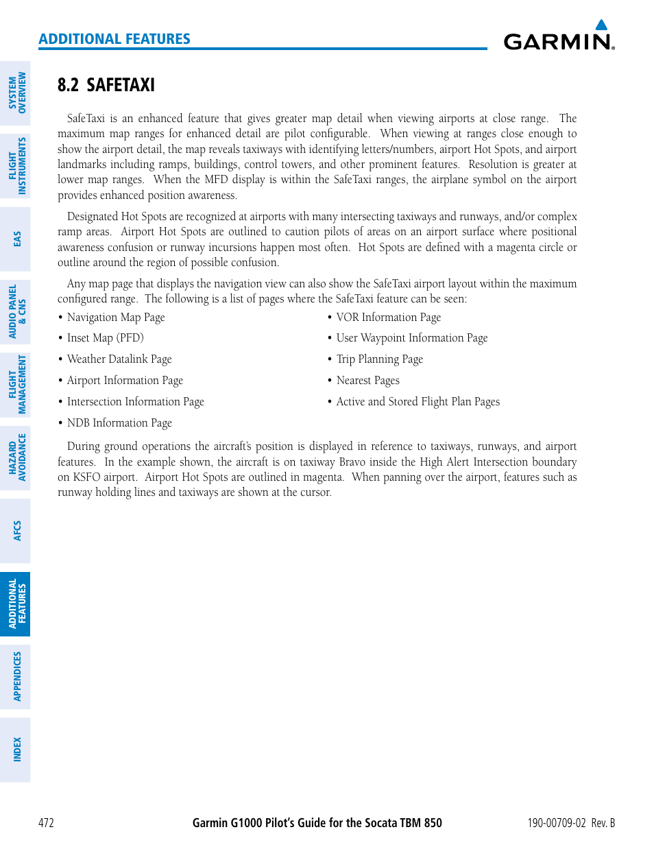 2 safetaxi, Additional features | Garmin G1000 Socata TBM 850 User Manual | Page 486 / 600