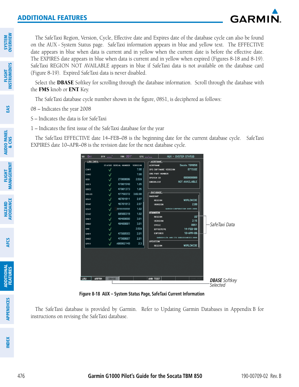 Additional features | Garmin G1000 Socata TBM 850 User Manual | Page 490 / 600