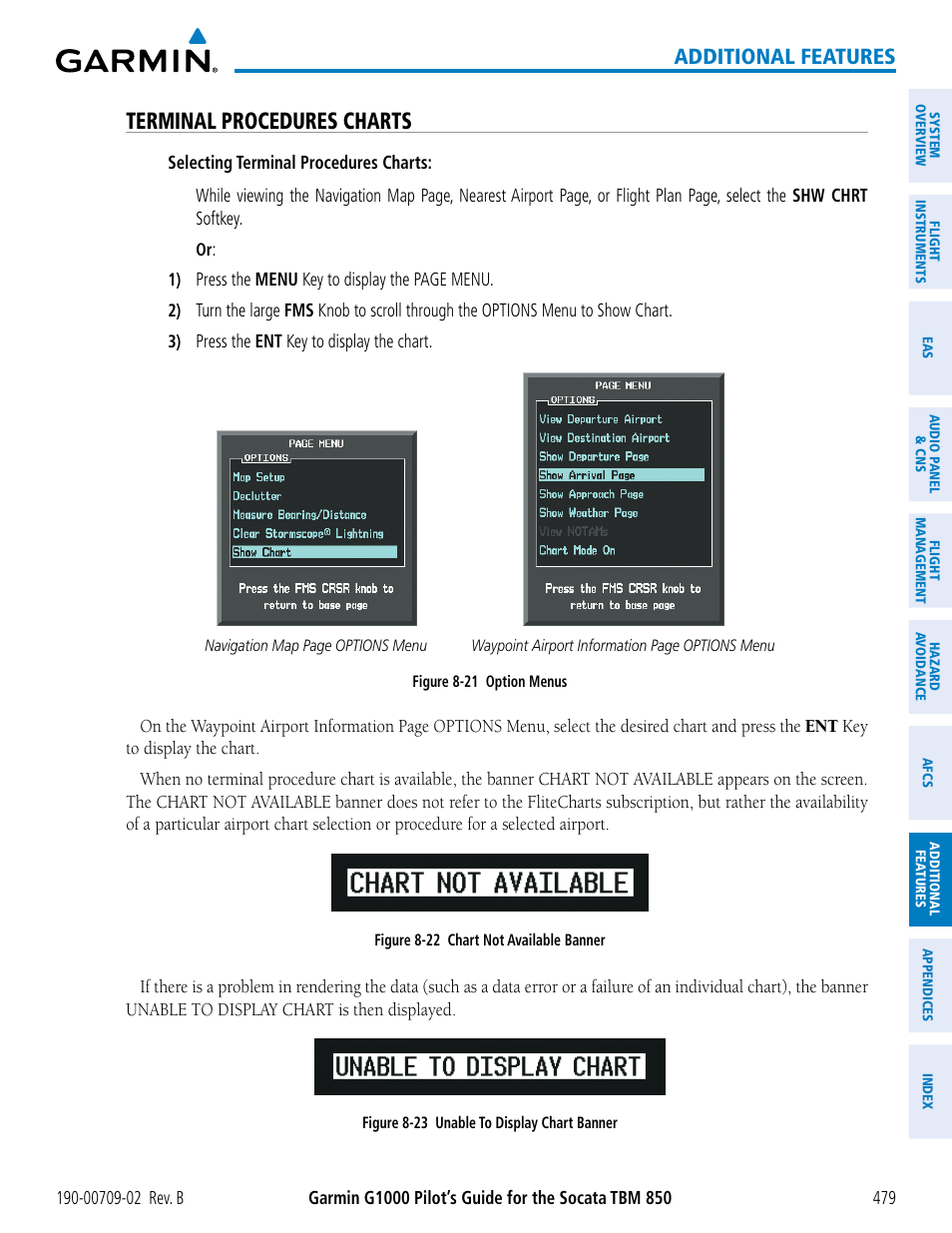 Terminal procedures charts, Additional features | Garmin G1000 Socata TBM 850 User Manual | Page 493 / 600