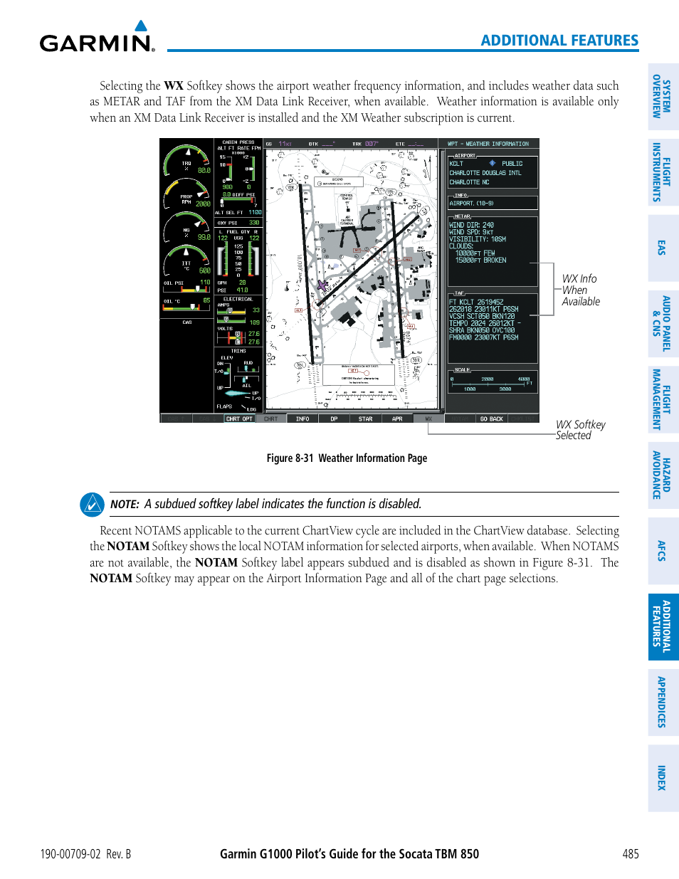 Additional features | Garmin G1000 Socata TBM 850 User Manual | Page 499 / 600