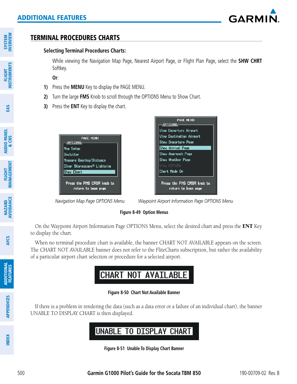 Terminal procedures charts, Additional features | Garmin G1000 Socata TBM 850 User Manual | Page 514 / 600