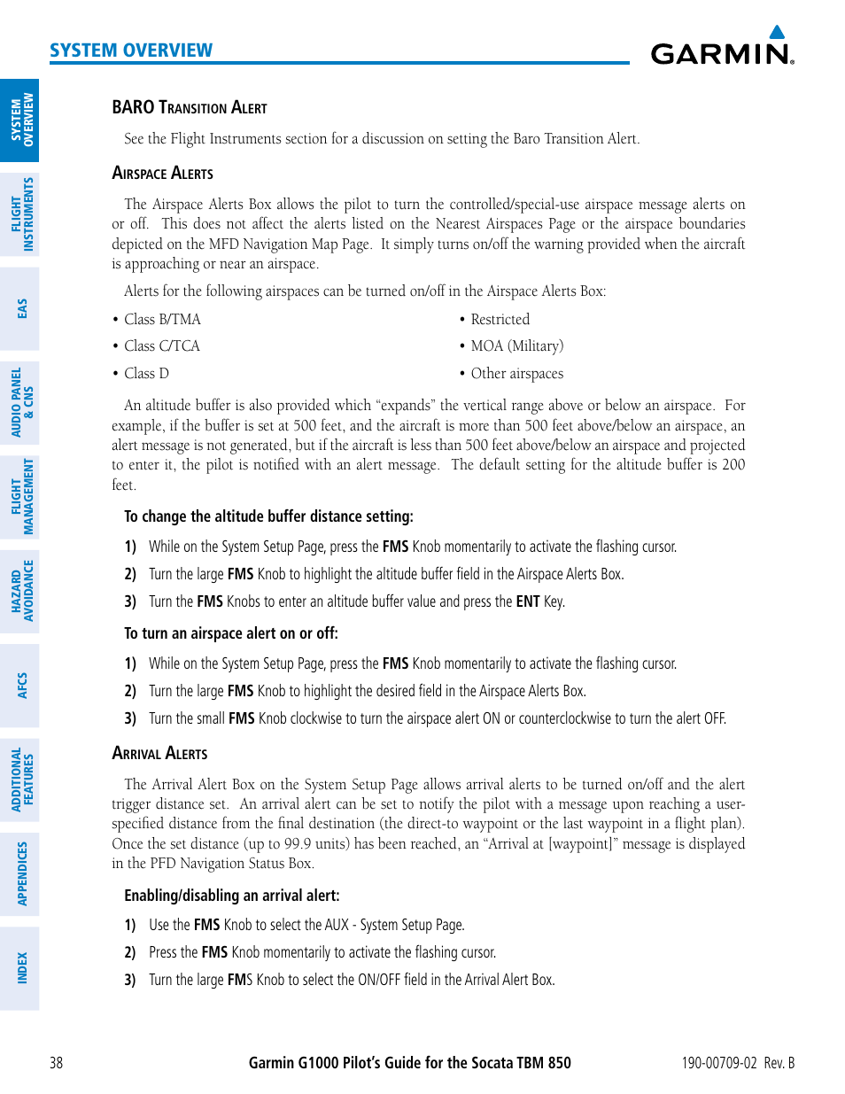 System overview, Baro t | Garmin G1000 Socata TBM 850 User Manual | Page 52 / 600