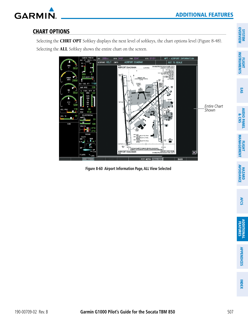 Chart options, Additional features | Garmin G1000 Socata TBM 850 User Manual | Page 521 / 600