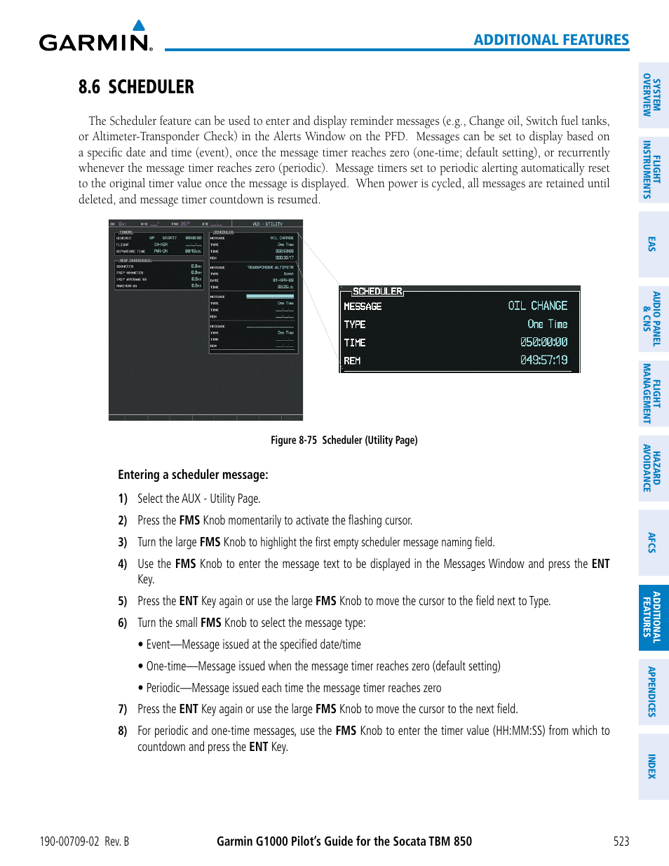 6 scheduler, Additional features | Garmin G1000 Socata TBM 850 User Manual | Page 537 / 600