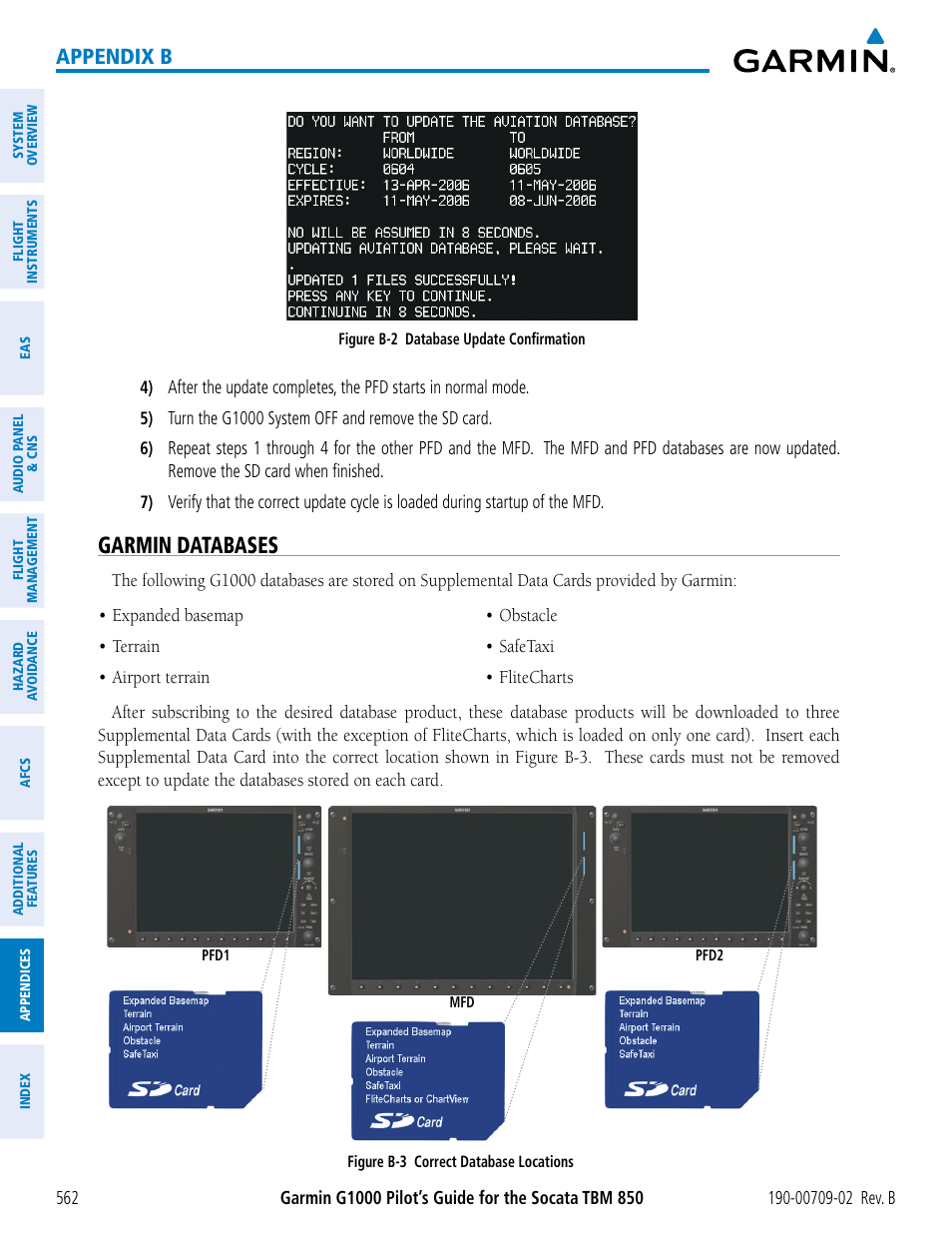 Garmin databases, Appendix b | Garmin G1000 Socata TBM 850 User Manual | Page 576 / 600