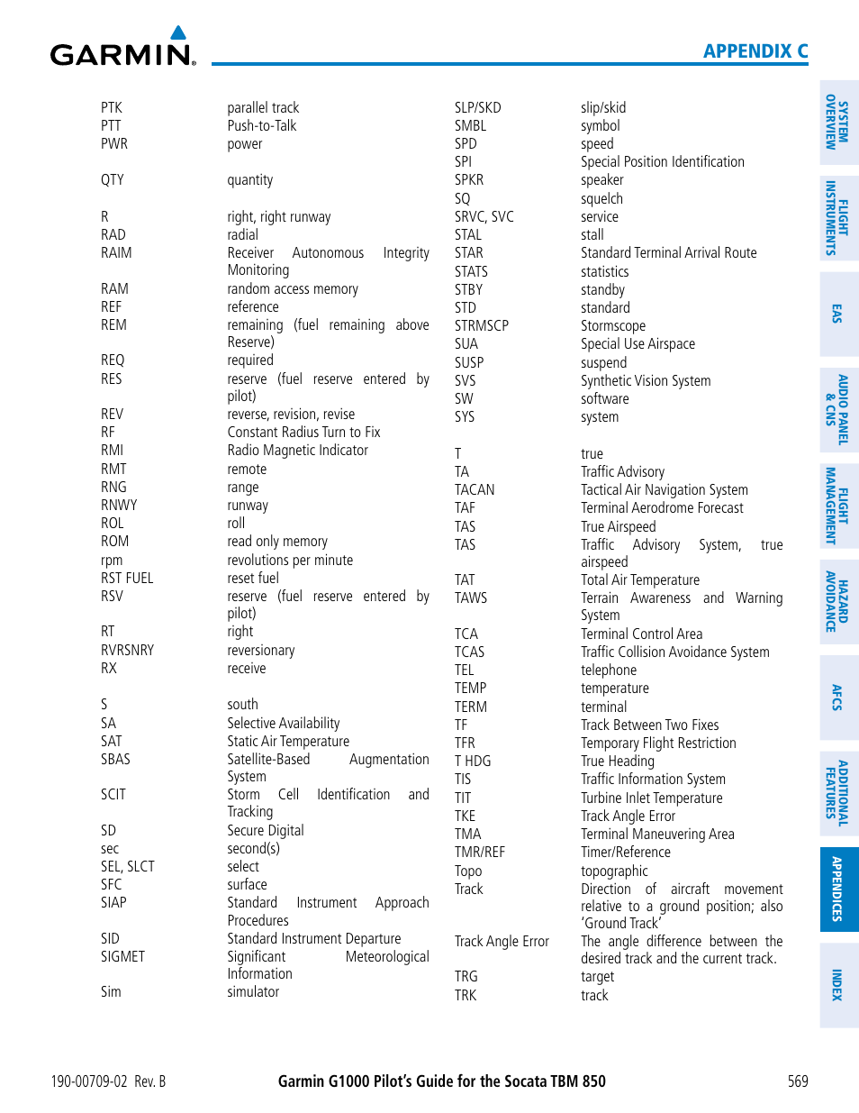 Appendix c | Garmin G1000 Socata TBM 850 User Manual | Page 583 / 600