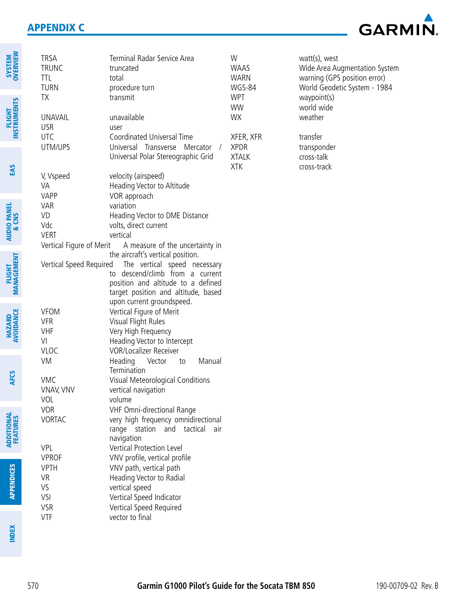 Appendix c | Garmin G1000 Socata TBM 850 User Manual | Page 584 / 600
