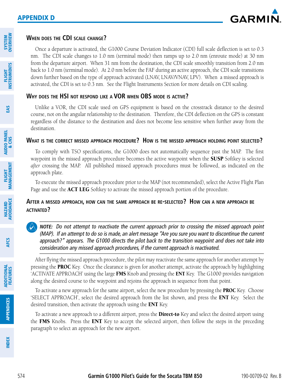 Appendix d w | Garmin G1000 Socata TBM 850 User Manual | Page 588 / 600