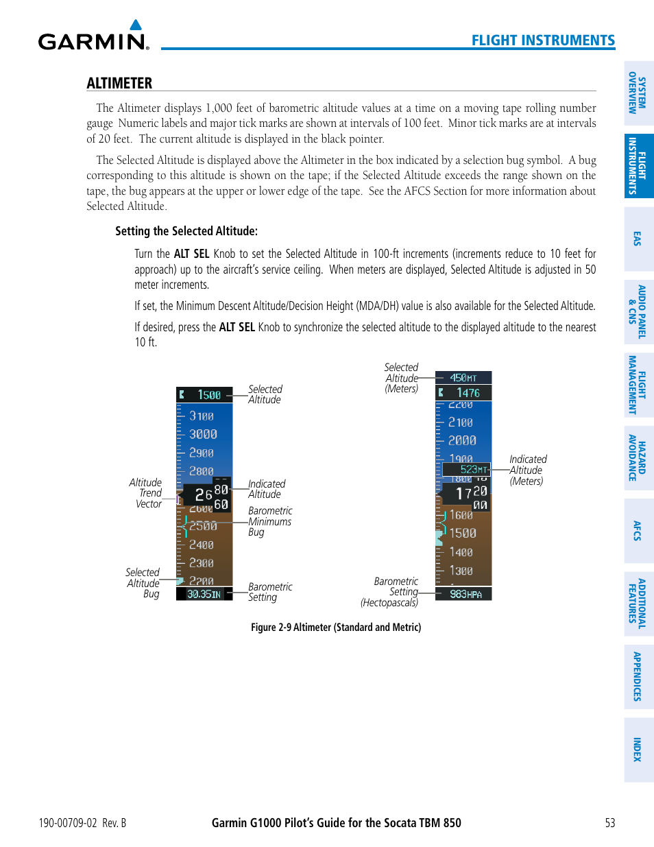 Altimeter, Flight instruments | Garmin G1000 Socata TBM 850 User Manual | Page 67 / 600