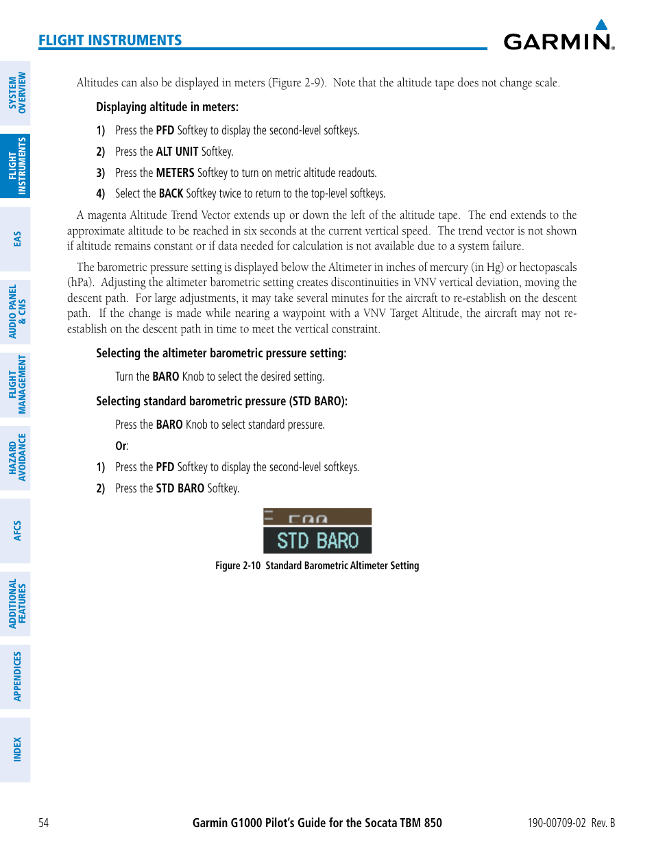 Flight instruments | Garmin G1000 Socata TBM 850 User Manual | Page 68 / 600