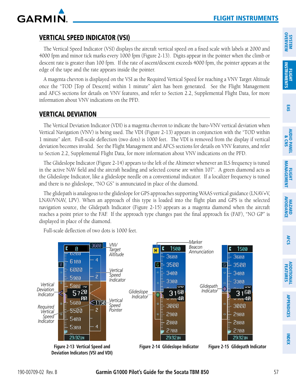 Vertical speed indicator (vsi), Vertical deviation, Flight instruments | Garmin G1000 Socata TBM 850 User Manual | Page 71 / 600