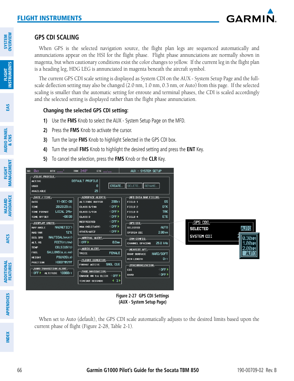 Flight instruments, Gps cdi scaling | Garmin G1000 Socata TBM 850 User Manual | Page 80 / 600