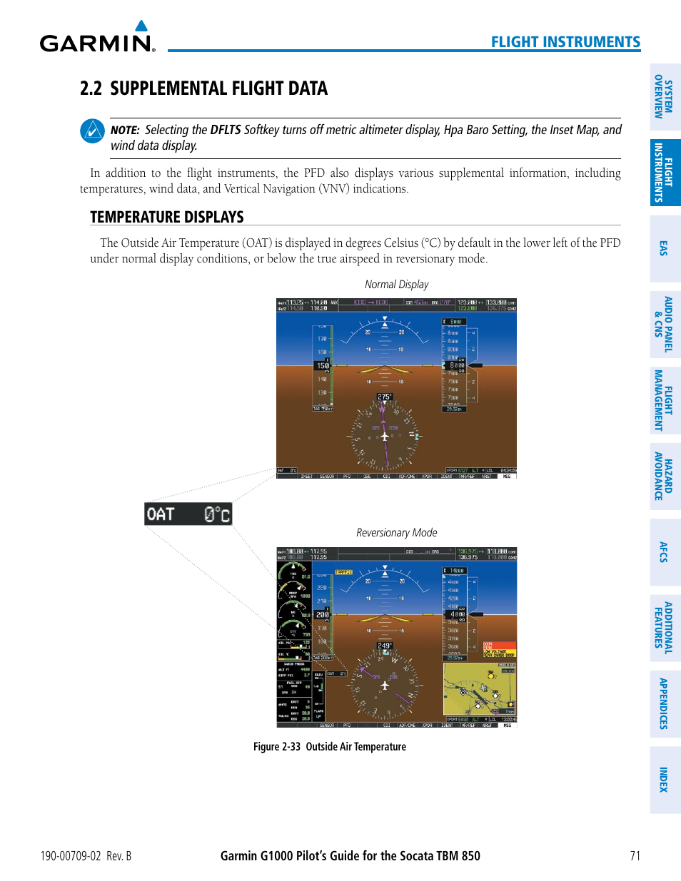 2 supplemental flight data, Temperature displays, Flight instruments | Garmin G1000 Socata TBM 850 User Manual | Page 85 / 600