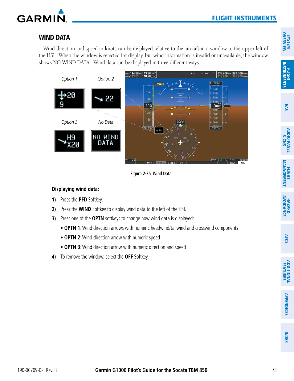 Wind data, Flight instruments | Garmin G1000 Socata TBM 850 User Manual | Page 87 / 600