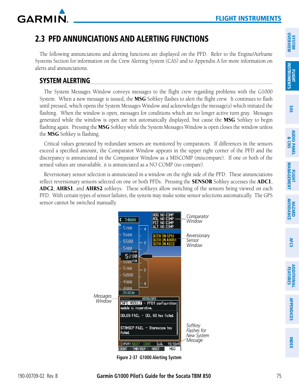 3 pfd annunciations and alerting functions, System alerting, Flight instruments | Garmin G1000 Socata TBM 850 User Manual | Page 89 / 600