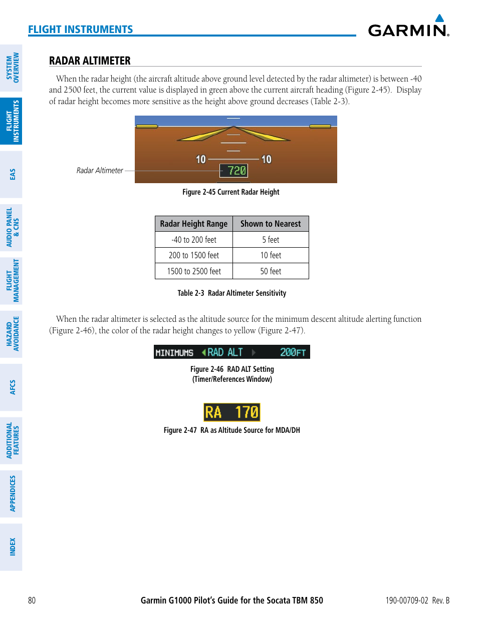 Radar altimeter, Flight instruments | Garmin G1000 Socata TBM 850 User Manual | Page 94 / 600