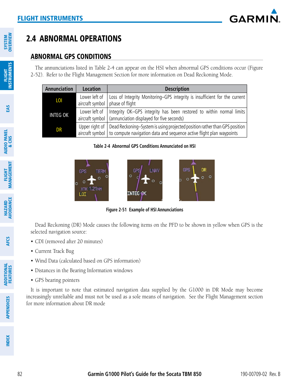 4 abnormal operations, Abnormal gps conditions, Flight instruments | Garmin G1000 Socata TBM 850 User Manual | Page 96 / 600