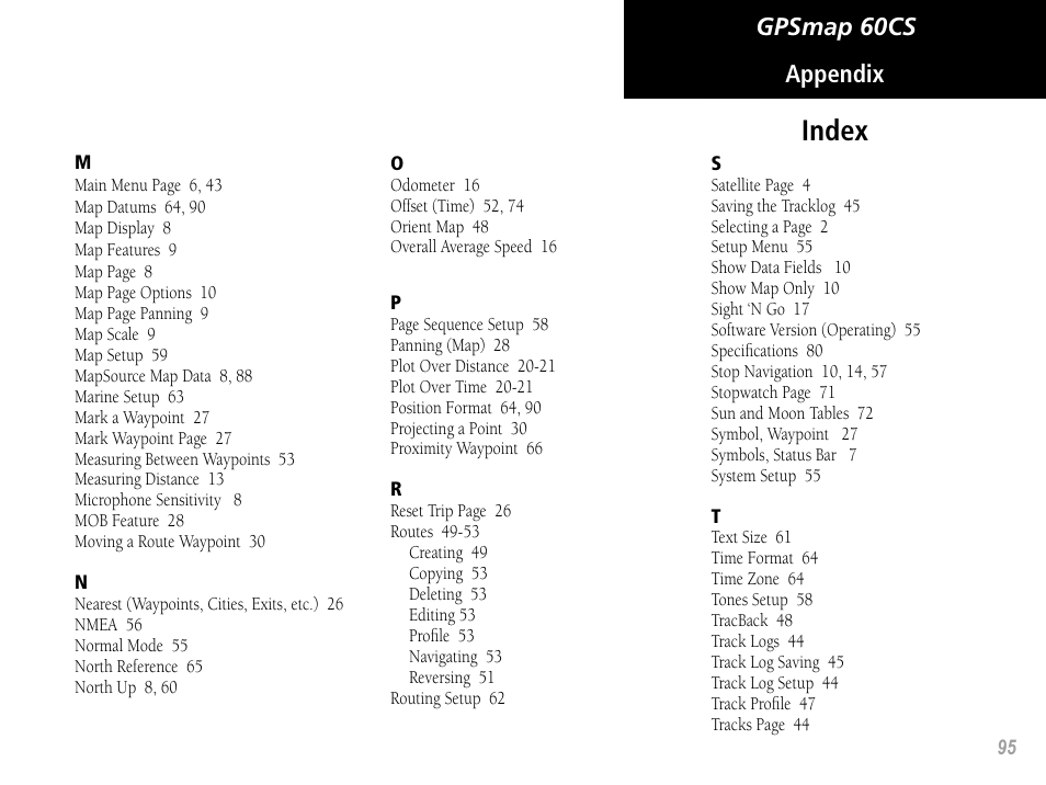 Index | Garmin GPSMAP 60CS User Manual | Page 105 / 108