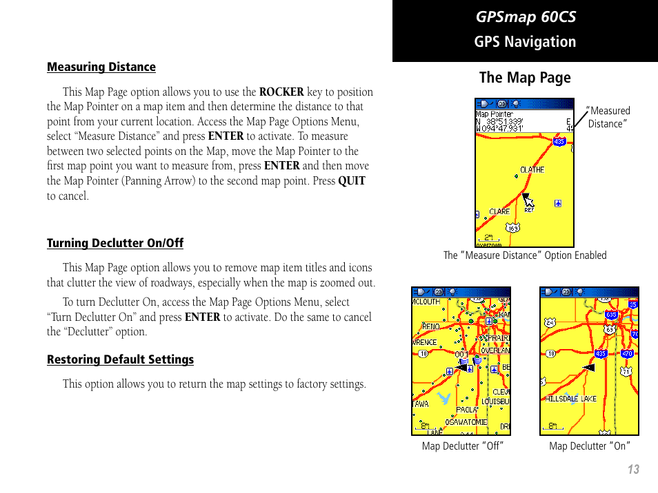 Gpsmap 60cs, Gps navigation, The map page | Garmin GPSMAP 60CS User Manual | Page 23 / 108