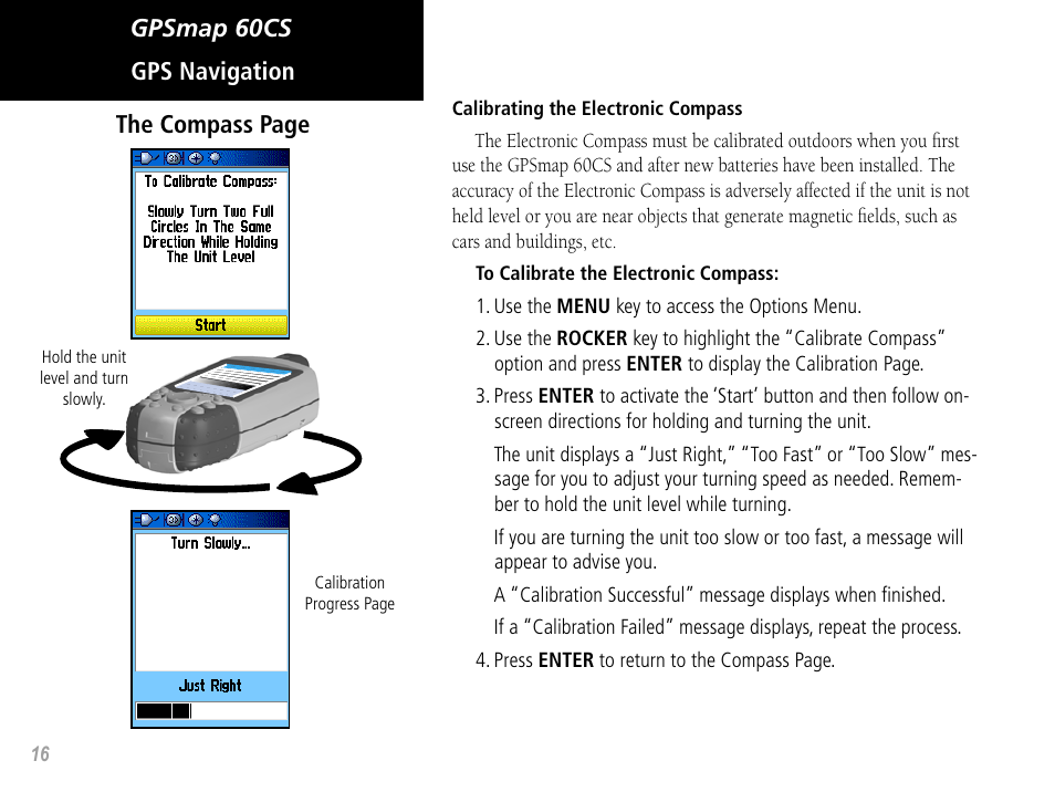 Gpsmap 60cs gps navigation the compass page | Garmin GPSMAP 60CS User Manual | Page 26 / 108
