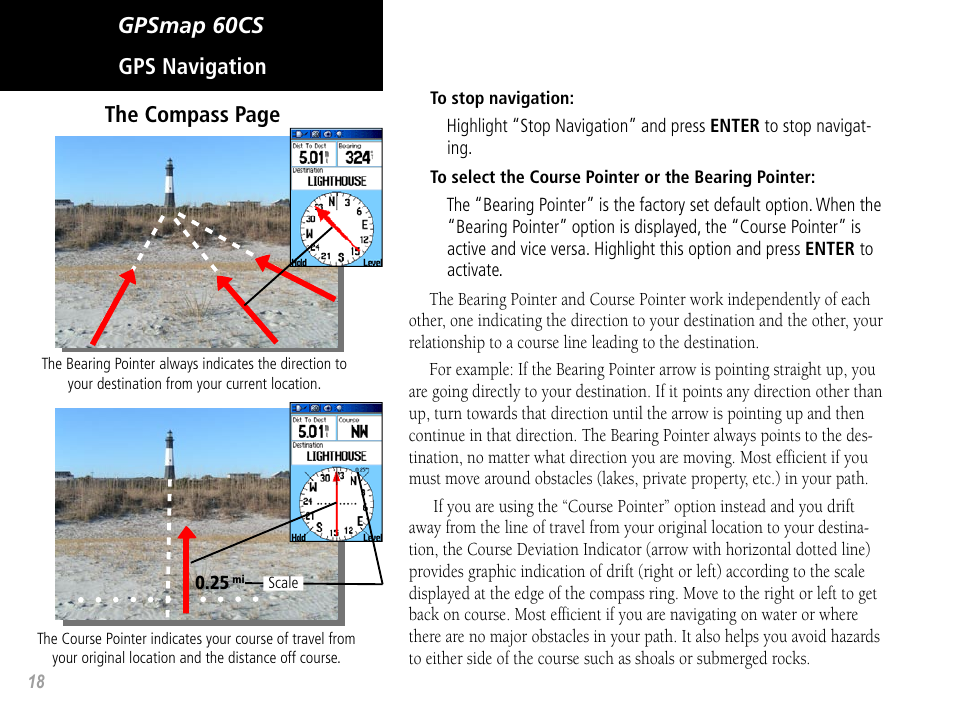 Gpsmap 60cs gps navigation the compass page | Garmin GPSMAP 60CS User Manual | Page 28 / 108