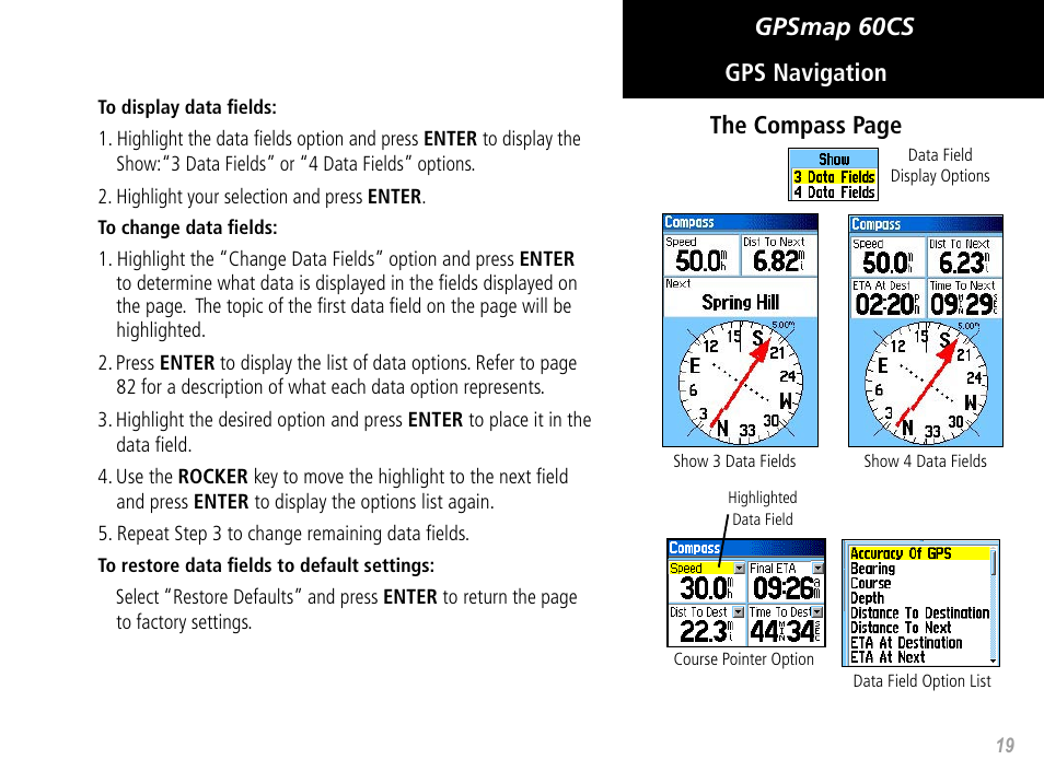 Gpsmap 60cs gps navigation the compass page | Garmin GPSMAP 60CS User Manual | Page 29 / 108