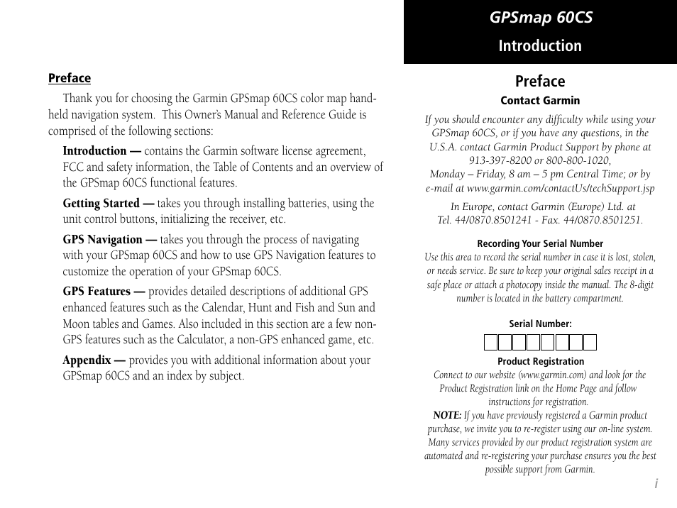 Gpsmap 60cs preface, Introduction | Garmin GPSMAP 60CS User Manual | Page 3 / 108