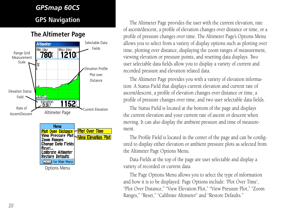 Gpsmap 60cs gps navigation the altimeter page | Garmin GPSMAP 60CS User Manual | Page 30 / 108