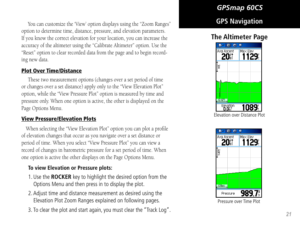 Gpsmap 60cs gps navigation the altimeter page | Garmin GPSMAP 60CS User Manual | Page 31 / 108