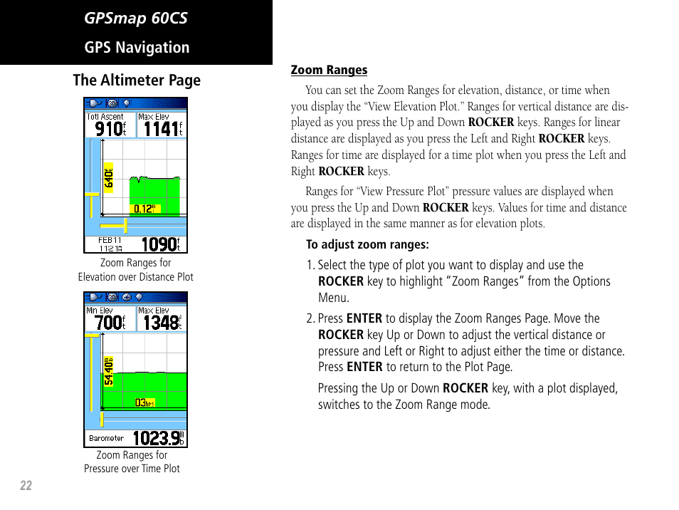 Gpsmap 60cs gps navigation the altimeter page | Garmin GPSMAP 60CS User Manual | Page 32 / 108