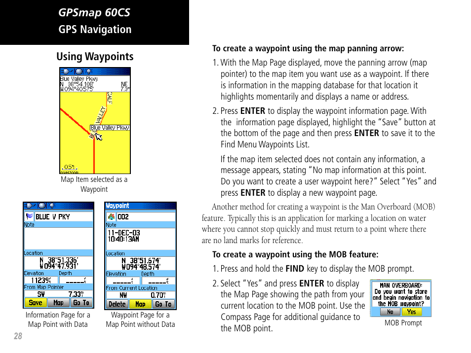 Gpsmap 60cs gps navigation, Using waypoints | Garmin GPSMAP 60CS User Manual | Page 38 / 108