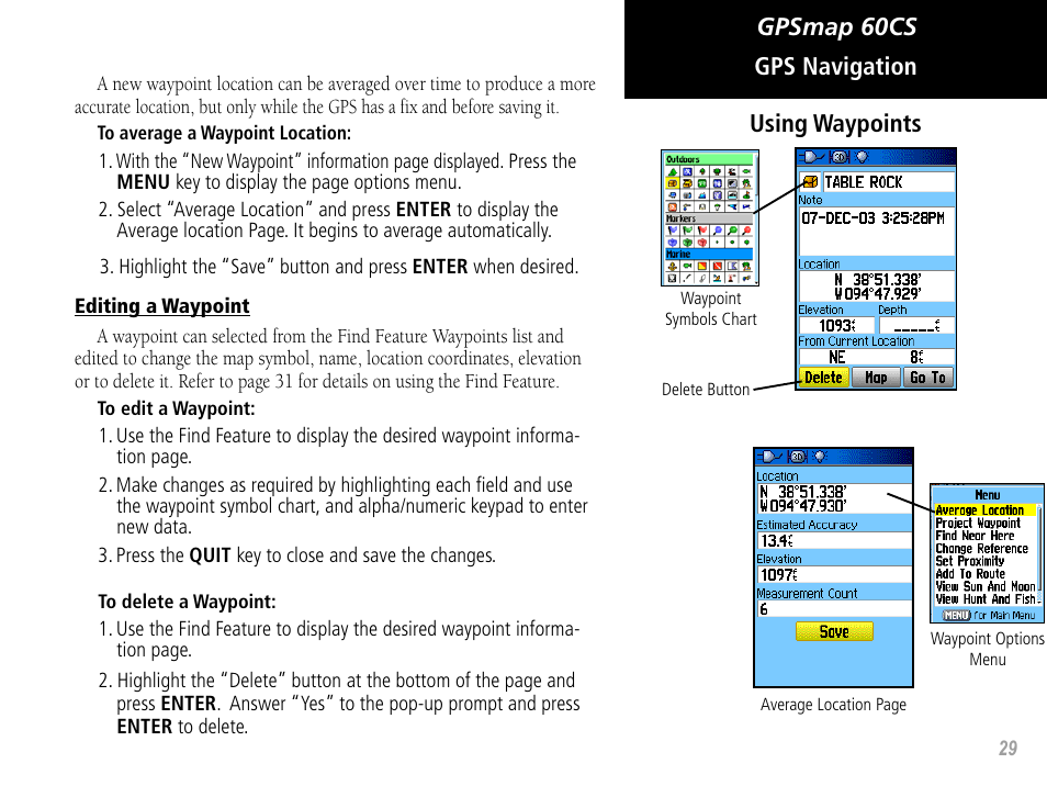 Gpsmap 60cs gps navigation, Using waypoints | Garmin GPSMAP 60CS User Manual | Page 39 / 108