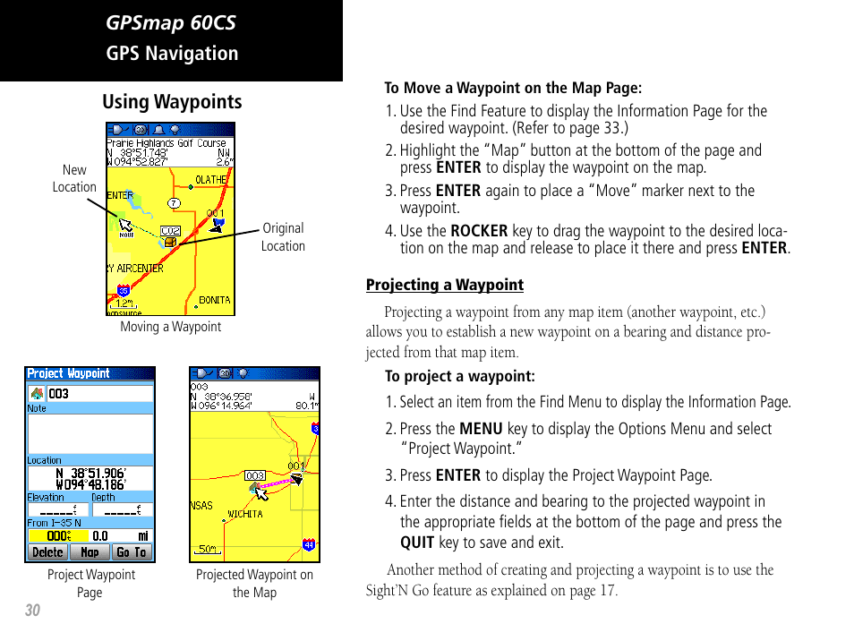 Gpsmap 60cs gps navigation using waypoints | Garmin GPSMAP 60CS User Manual | Page 40 / 108