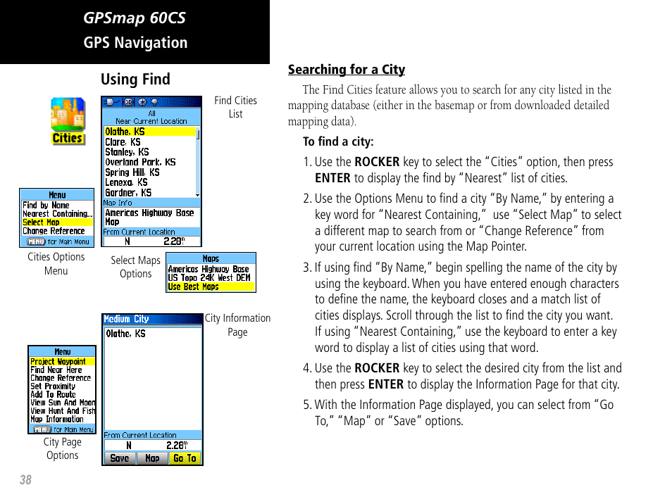 Gpsmap 60cs gps navigation using find | Garmin GPSMAP 60CS User Manual | Page 48 / 108