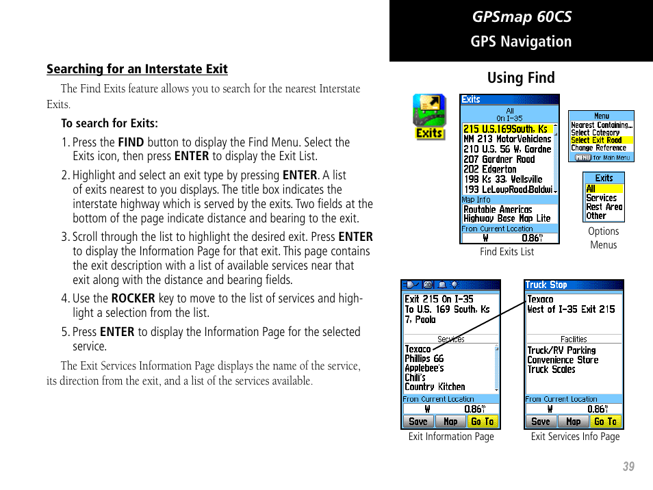 Gpsmap 60cs gps navigation using find | Garmin GPSMAP 60CS User Manual | Page 49 / 108