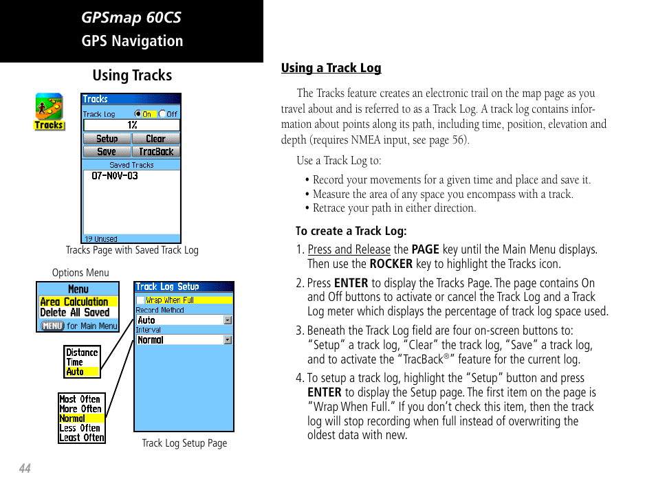 Gpsmap 60cs gps navigation, Using tracks | Garmin GPSMAP 60CS User Manual | Page 54 / 108