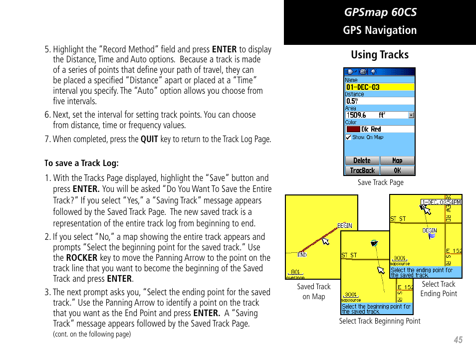 Gpsmap 60cs gps navigation using tracks | Garmin GPSMAP 60CS User Manual | Page 55 / 108