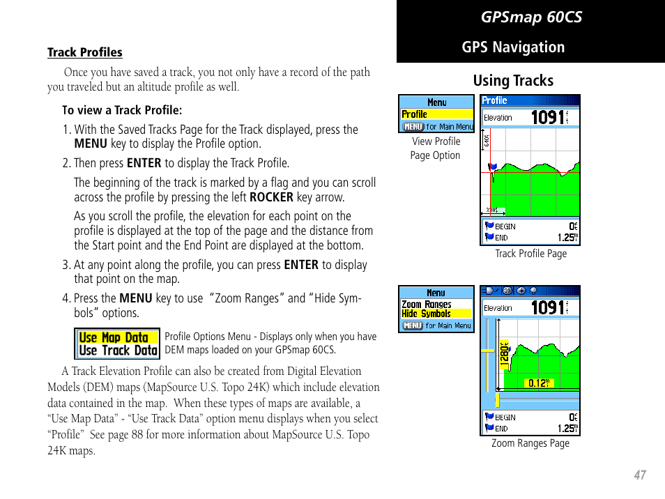 Gpsmap 60cs gps navigation using tracks | Garmin GPSMAP 60CS User Manual | Page 57 / 108