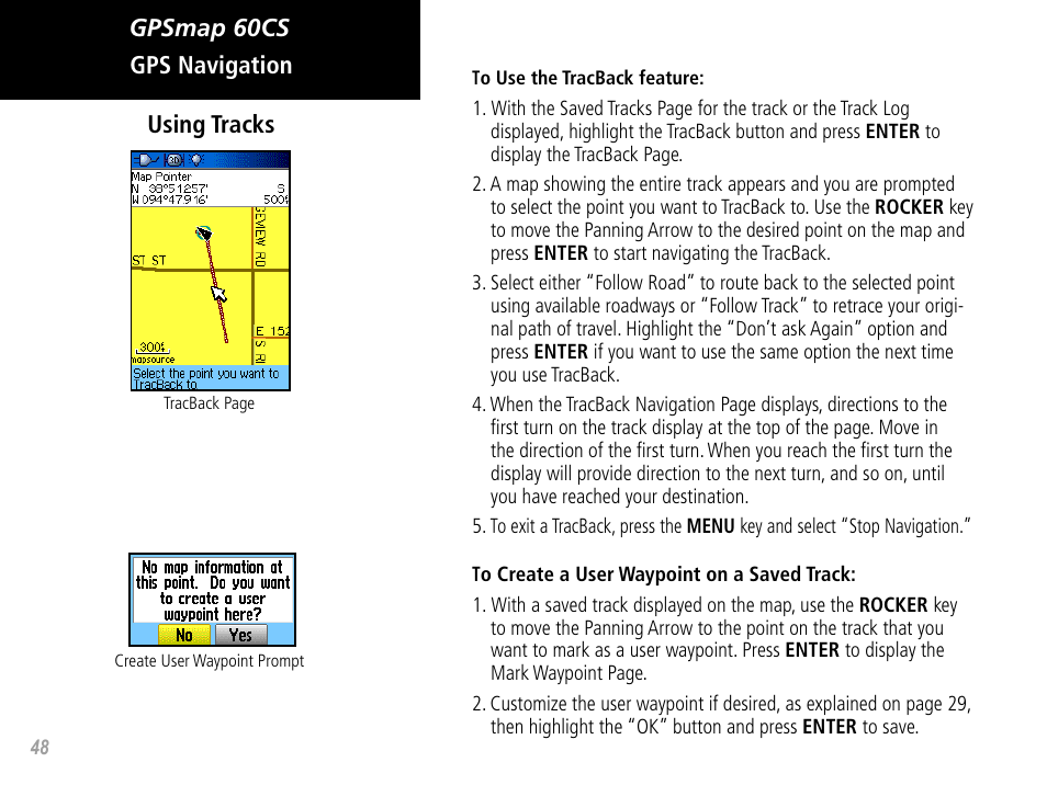 Gpsmap 60cs gps navigation using tracks | Garmin GPSMAP 60CS User Manual | Page 58 / 108