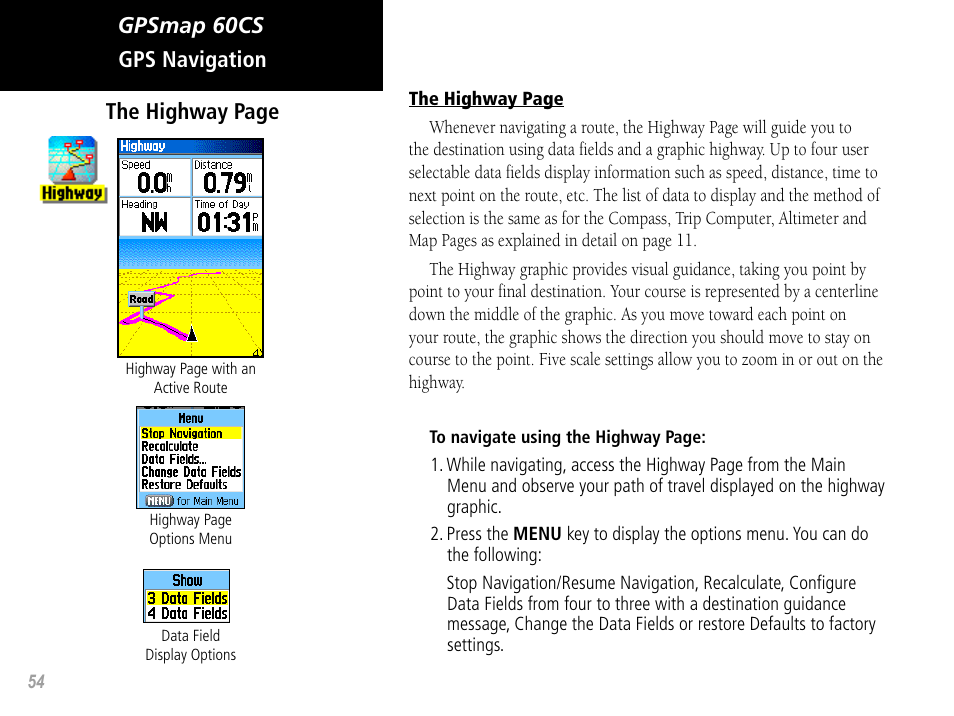 Gpsmap 60cs the highway page gps navigation | Garmin GPSMAP 60CS User Manual | Page 64 / 108