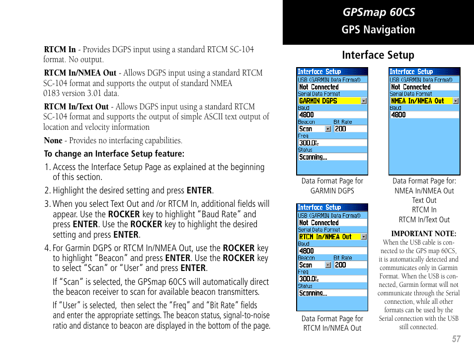 Gpsmap 60cs gps navigation, Interface setup | Garmin GPSMAP 60CS User Manual | Page 67 / 108