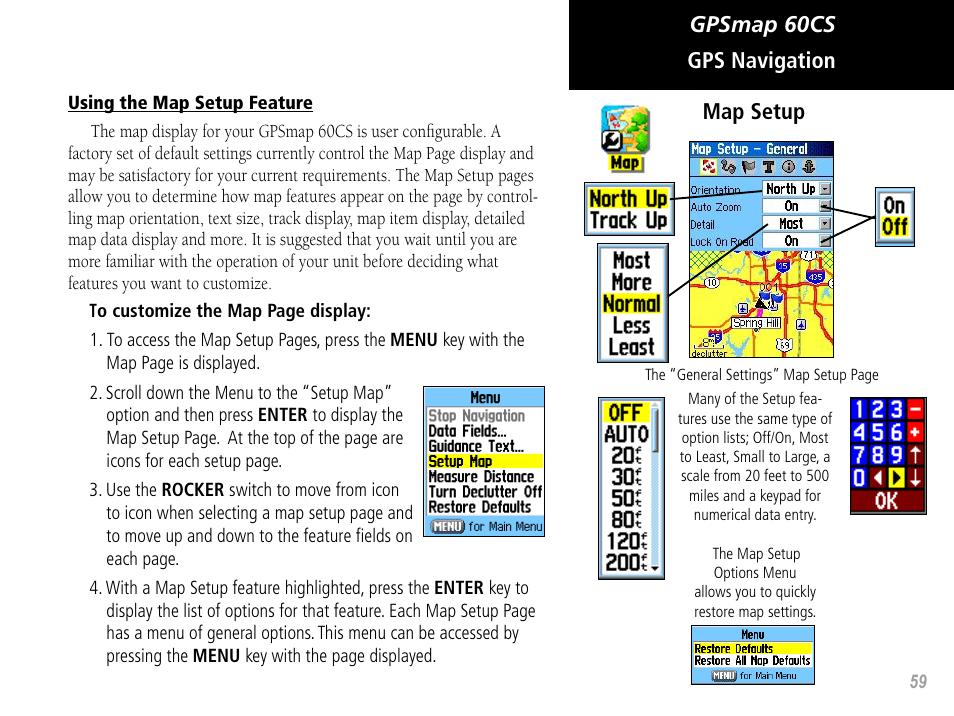 Gpsmap 60cs, Map setup, Gps navigation | Garmin GPSMAP 60CS User Manual | Page 69 / 108