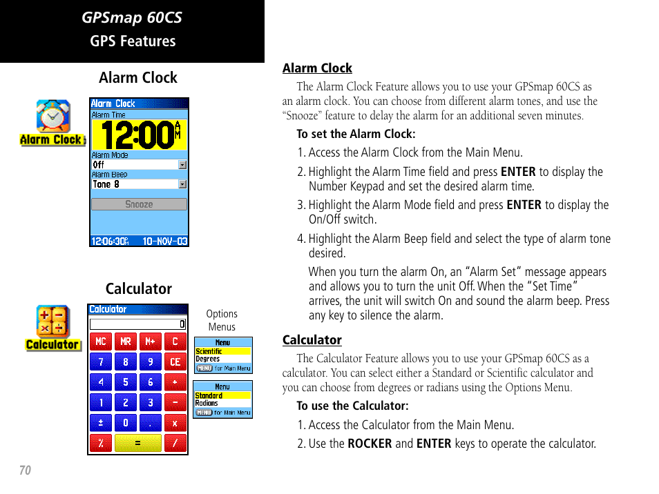 Gpsmap 60cs gps features calculator alarm clock | Garmin GPSMAP 60CS User Manual | Page 80 / 108