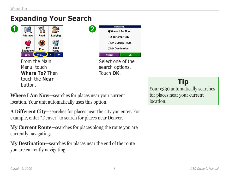 Expanding your search | Garmin StreetPilot c330 User Manual | Page 10 / 37