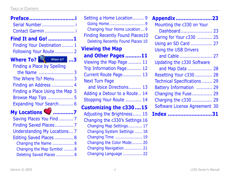 Garmin StreetPilot c330 User Manual | Page 4 / 37