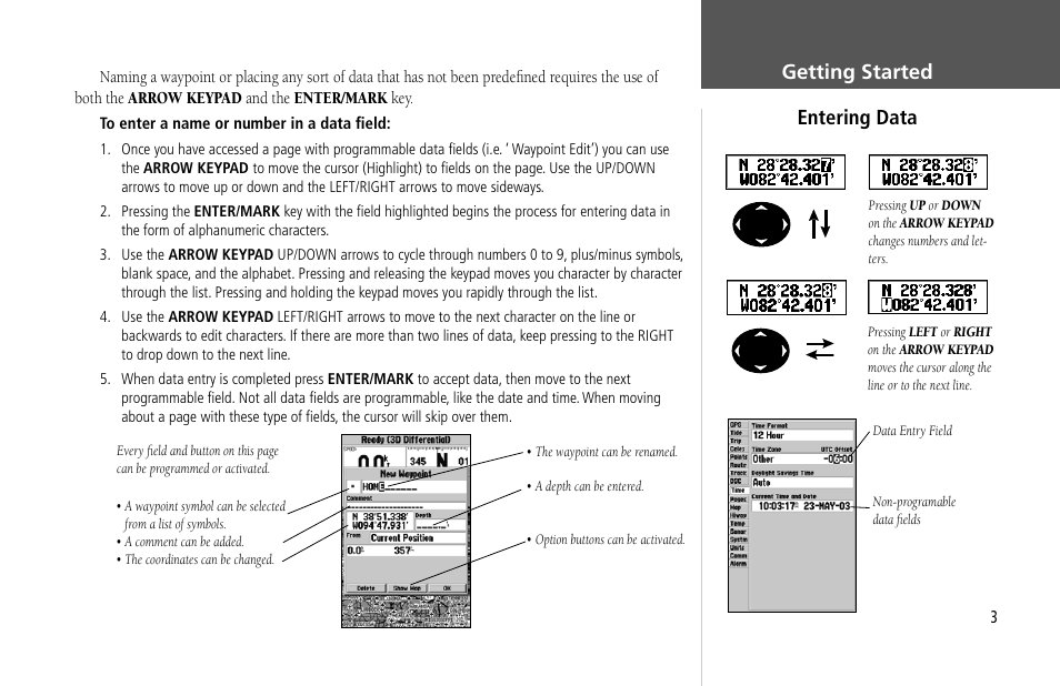 Getting started entering data | Garmin GPSMAP 232 User Manual | Page 13 / 104